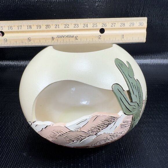 Vintage Hand Made Southwestern Pottery Votive Candle Holder Cutouts Signed VTG - Picture 5 of 15